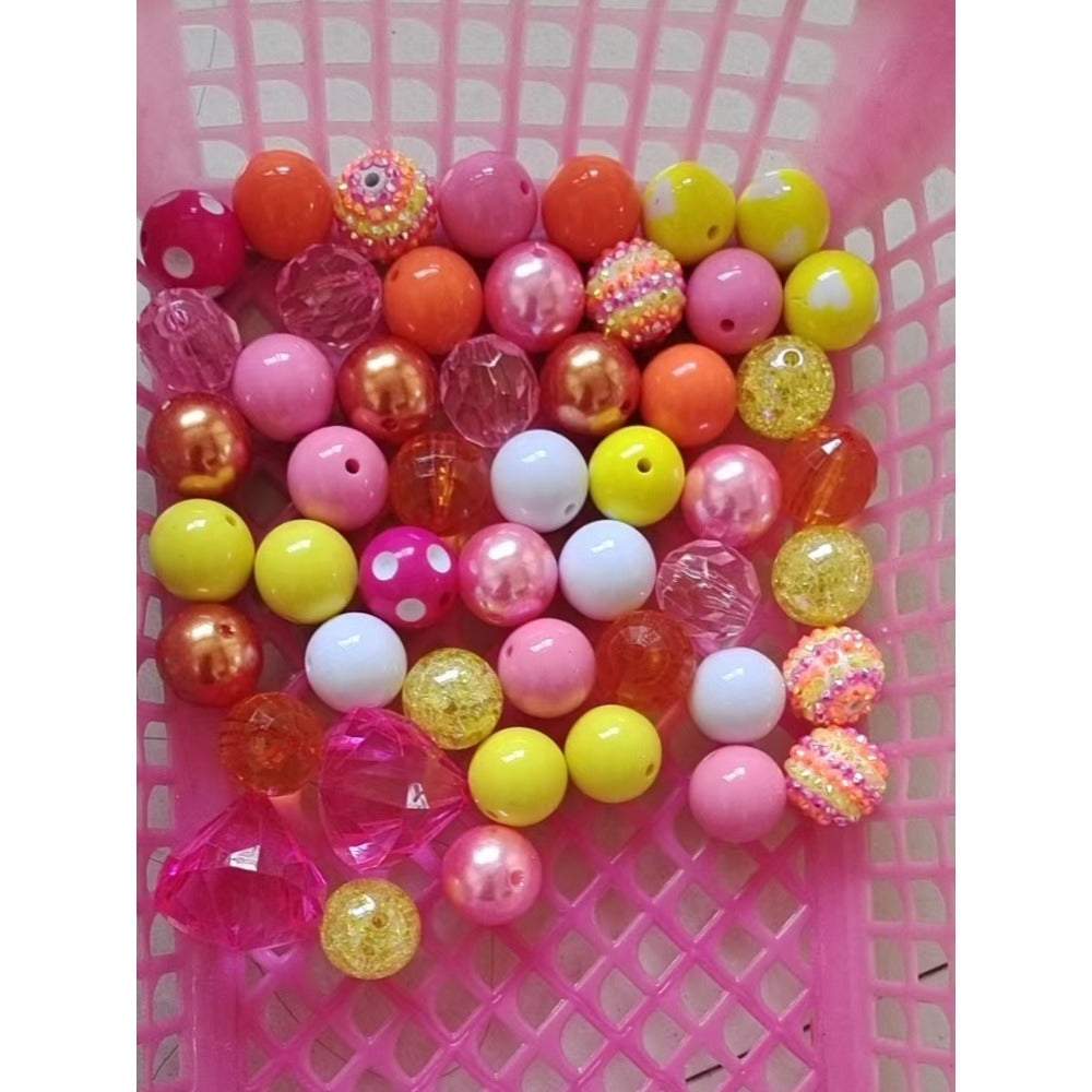 Wholesale 50pcs 20mm Diamond Acrylic Pink Yellow Mixed Color Beads